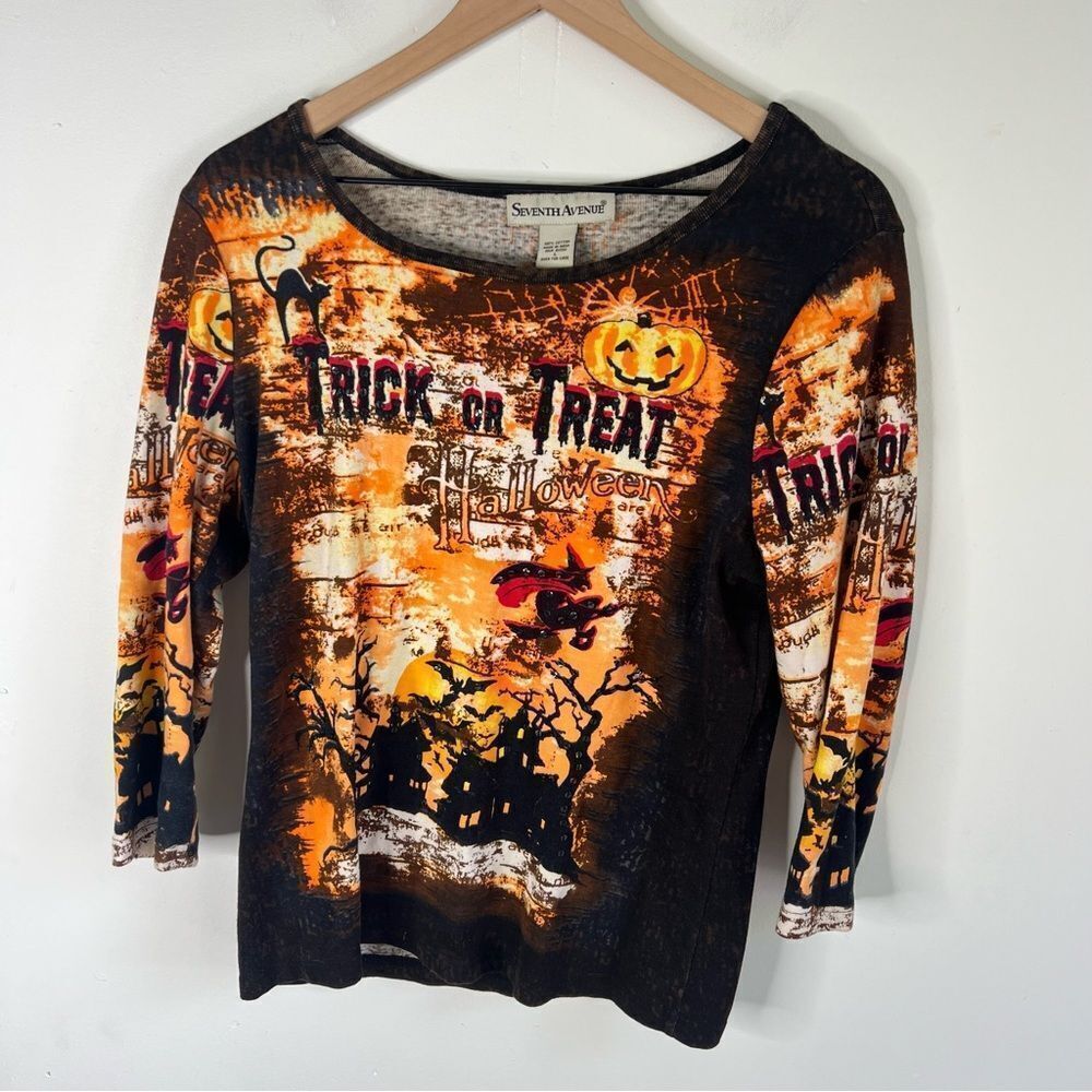 Y2K Halloween Long Sleeve Tee - Orange and Black size Large